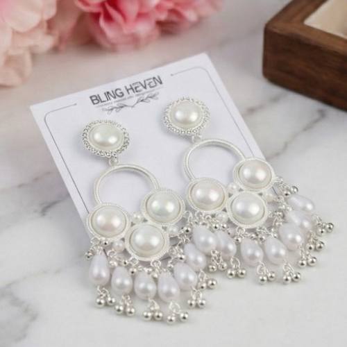 White Pearl Drop Statement Earrings