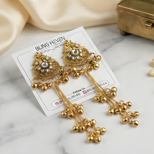 Kashmiri Gold-Plated Long Jhumka Earrings