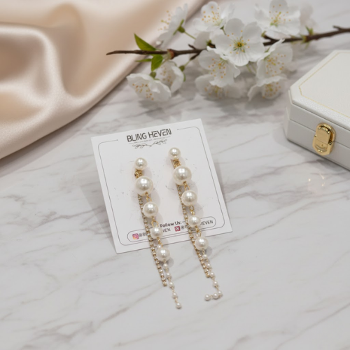 Korean Pearl Chain Drop Earrings