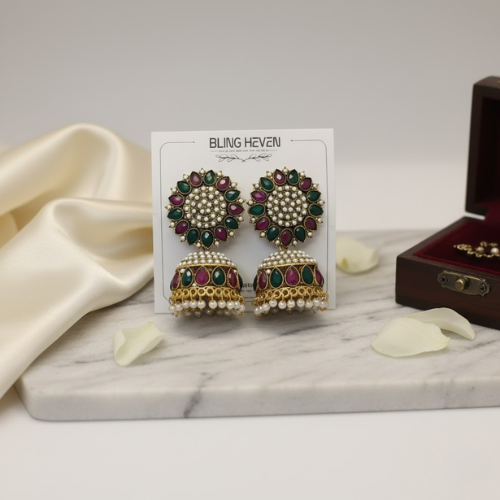 Royal Stone Pearl Jhumka Earrings