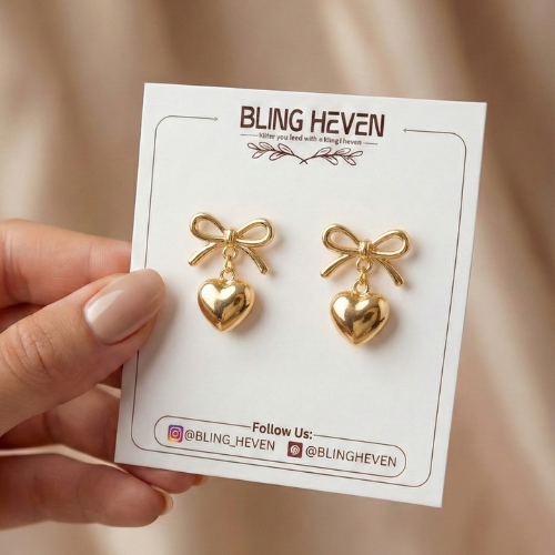 Bling Heven Bow Heart Drop Earrings - Image 2