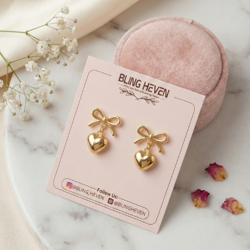 Bling Heven Bow Heart Drop Earrings
